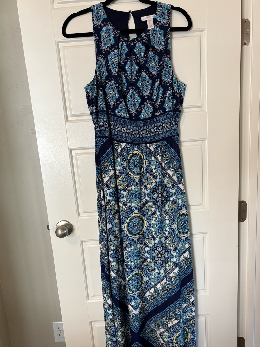 London Times Navy and Light Blue Printed Maxi Dress - Picture 2 of 5